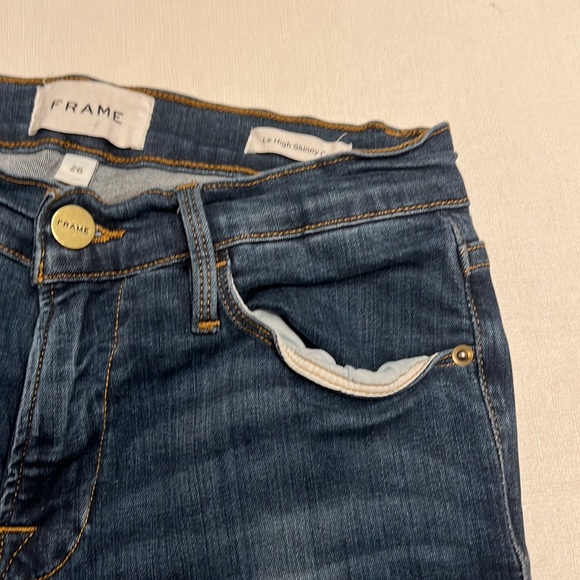 🔵 FRAME Le High Skinny Crop Blue Raw Edge Skinny Jeans - Picture 3 of 8